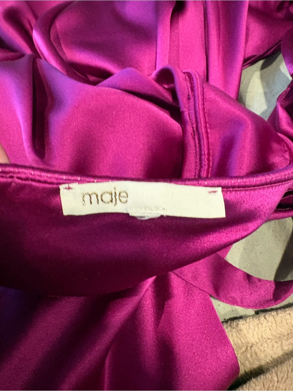 Maje Satin Slip Dress in Vibrant Magenta